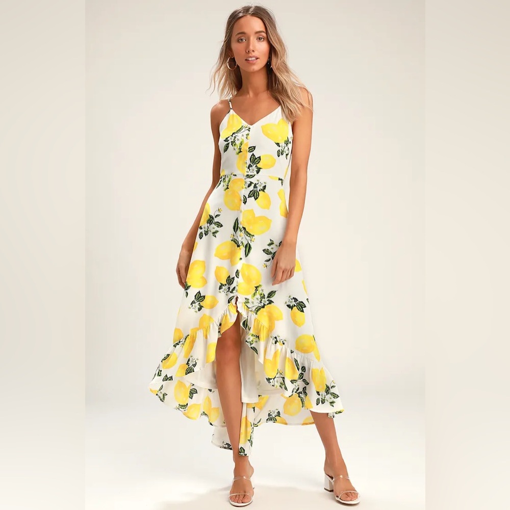 Lulus High-Low Lemon Sundress with Spaghetti Straps